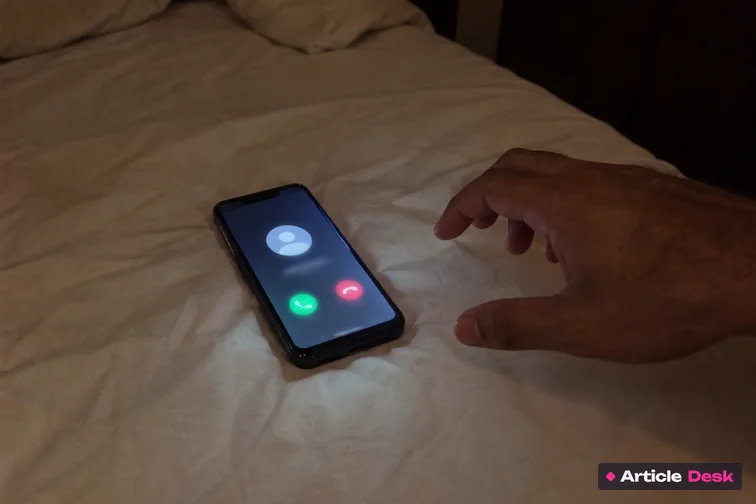 An unknown number calling on a phone lying on a hotel bed