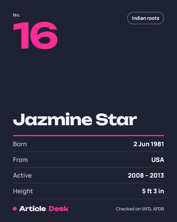 Jazmine Star name card: No. 16, born 2 Jun 1981, USA