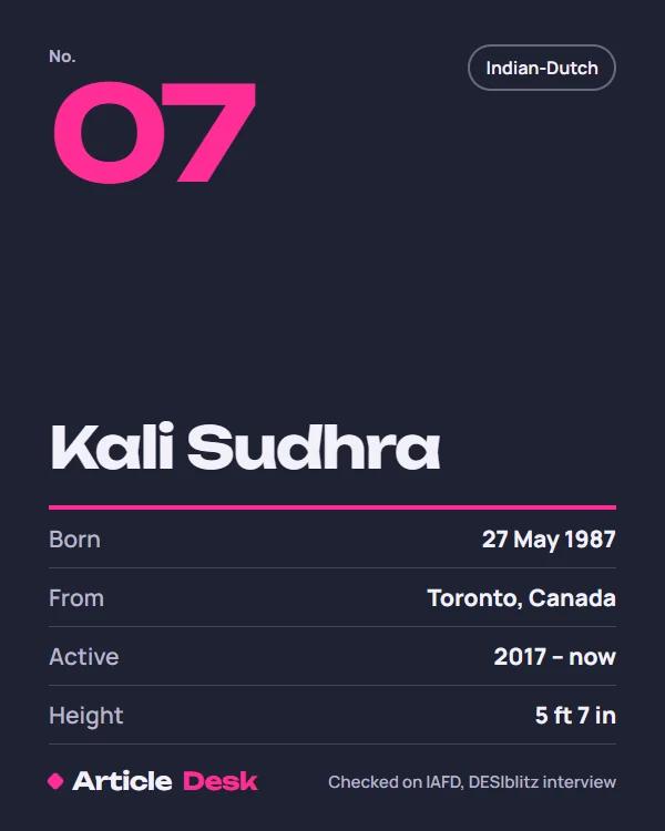 Kali Sudhra name card: No. 7, born 27 May 1987, Toronto, Canada