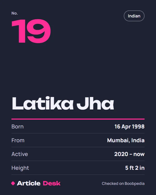 Latika Jha name card: No. 19, born 16 Apr 1998, Mumbai, India