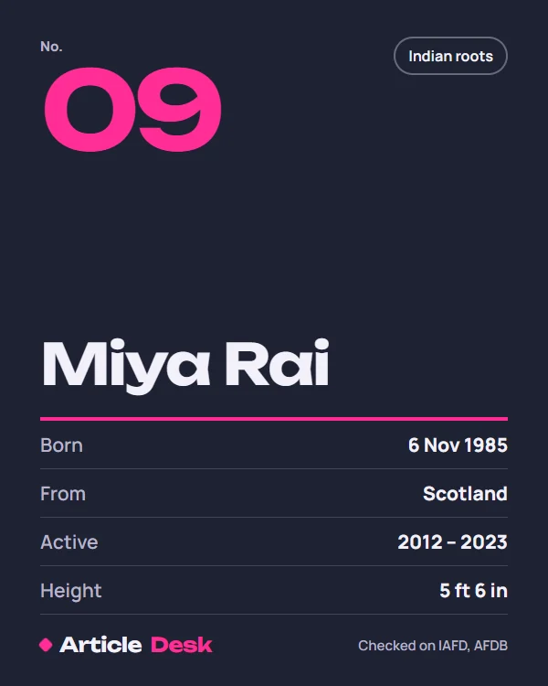 Miya Rai name card: No. 9, born 6 Nov 1985, Scotland